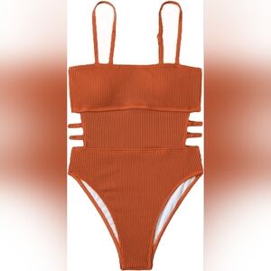 Women's Ribbed One Piece Swimwear Cutout Tummy Control Bathing Suit
